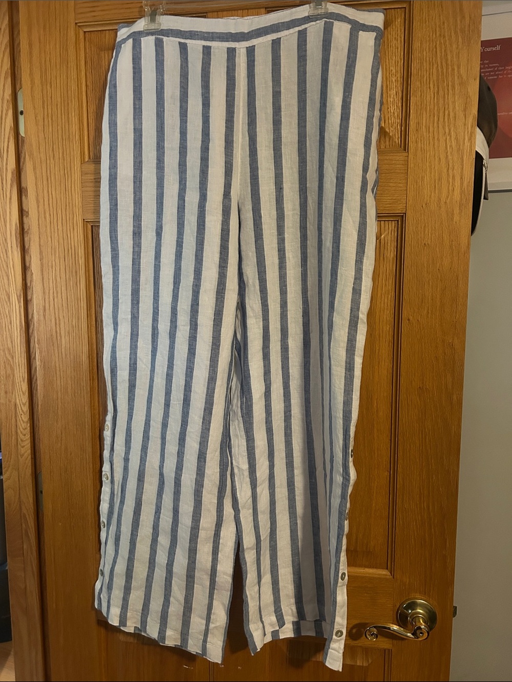 Jones & Co 100% Linen Striped Wide Leg Pants | Size XL